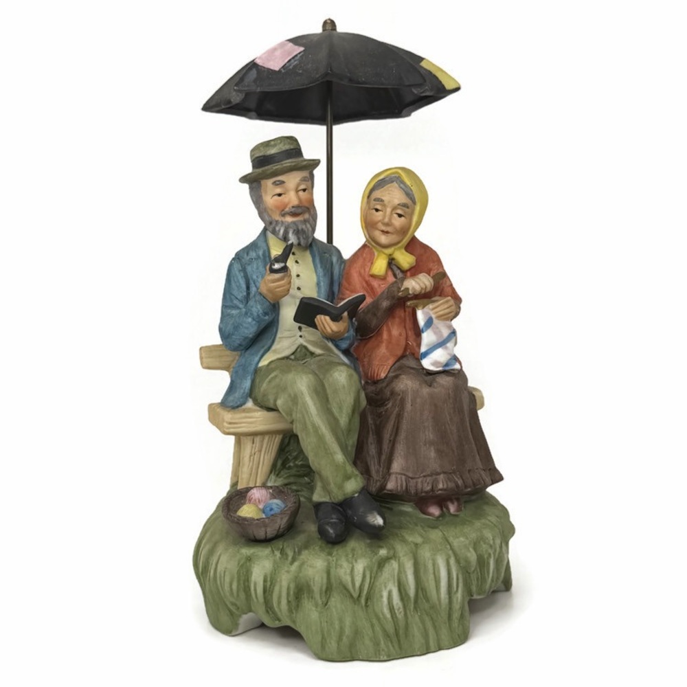 Vintage Lefton Man Woman Bench Wind Up Musical Figurine